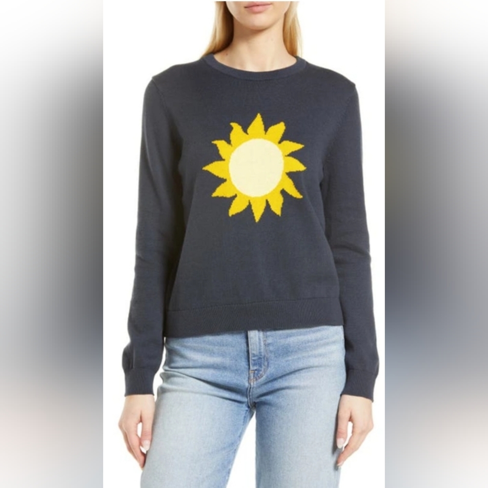 Marine Layer Navy Sweater with Yellow Sun Design